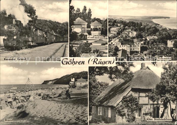 Goehren Ruegen Rasender Roland Konzertplatz Teilansicht Strand Altes Strohdachha