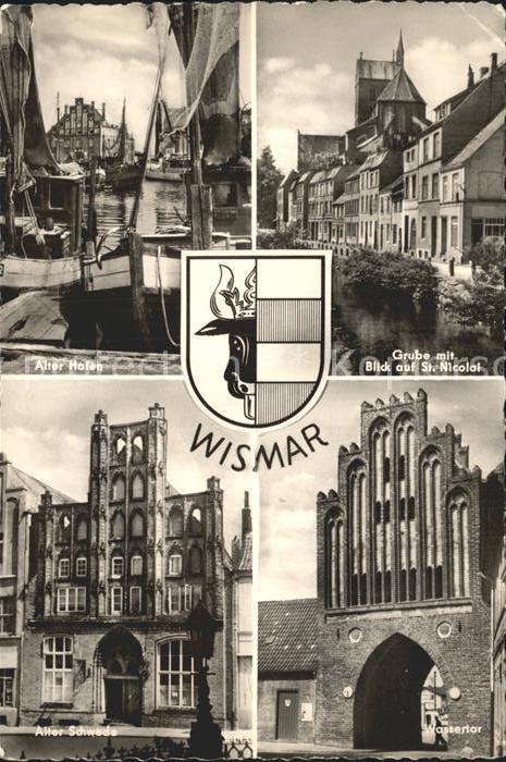 Wismar Mecklenburg Alter Hafen Grube mit St Nicolai Alter Schwede Wassertor