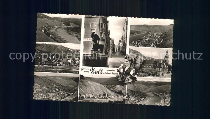 Zell Mosel Panorama Moseltal Weinberge Weinkoenigin Brunnen