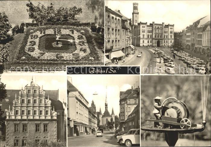 Zittau Blumenuhr Platz der Jugend Rathaus Hefftergiebel Museum HOG Volkshaus Web