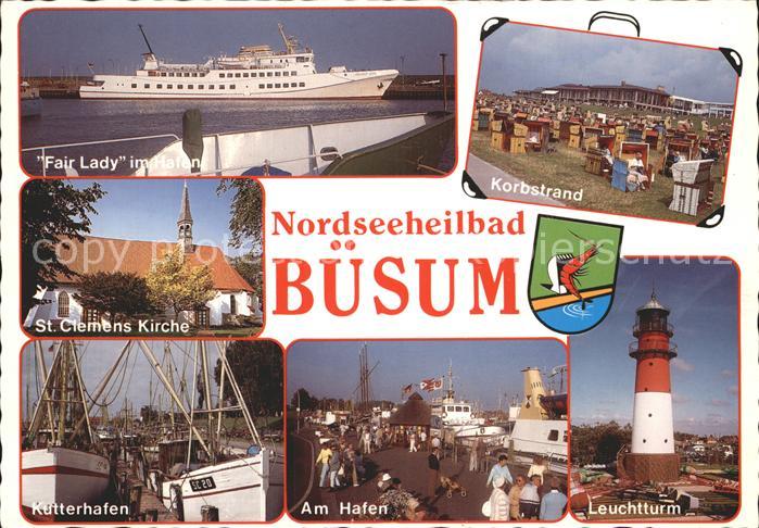 Buesum Nordseebad Fair Lady Schiff im Hafen Korbstrand Leuchtturm Kutter Kirche