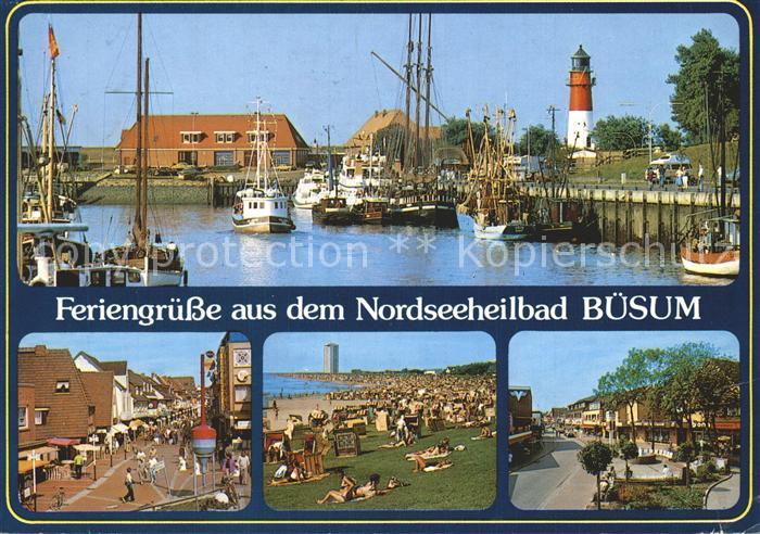 Buesum Nordseebad Hafen Fischkutter Leuchtturm Fussgaengerzone Strand Strassenpa