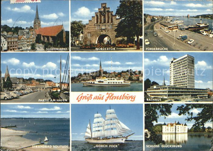 Flensburg Suedermarkt Nordertor Foerderbruecke Rathaus Hafen Strandbad Solitude