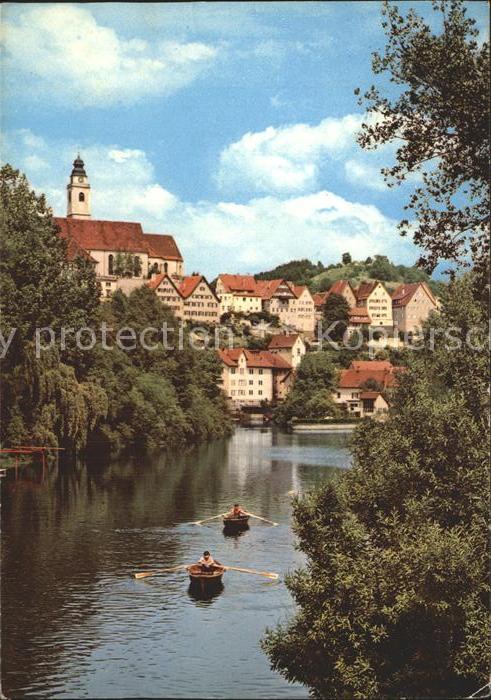 Horb Neckar Partie am Fluss Ruderboot Kirche