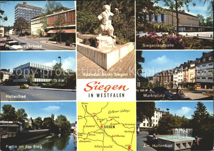 Siegen Westfalen Siegbruecke Denkmal Siegerlandhalle Marktplatz Hallenbad Partie