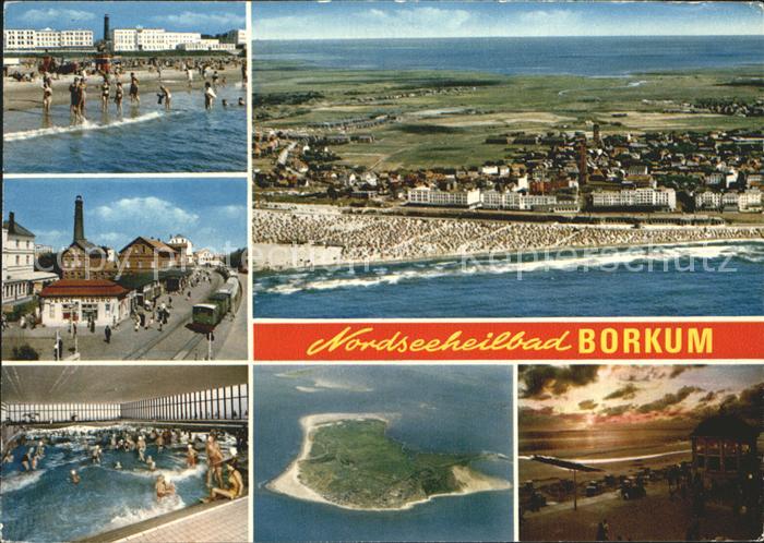 BORKUM Nordseebad Niedersachsen Strand Bahnhof Eisenbahn Hallenwellenbad Sonnenu