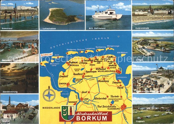 BORKUM Nordseebad Niedersachsen Badestrand Wellenbad Abendstimmung Bahnhof MS Os