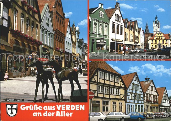 Verden Aller Grosse Strasse Pferdeskulptur Rathaus Alte Fachwerkhaeuser