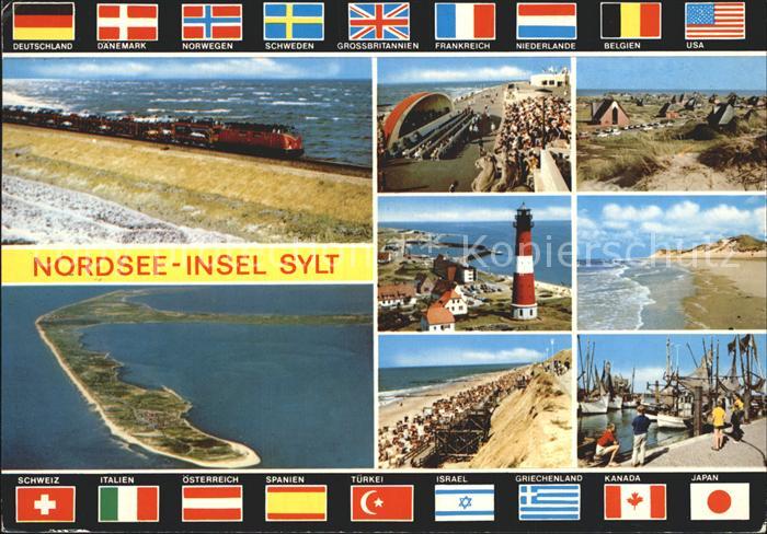 Insel Sylt Eisenbahn Damm Konzertpavillon Strand Leuchtturm Hafen Ferienhaeuser