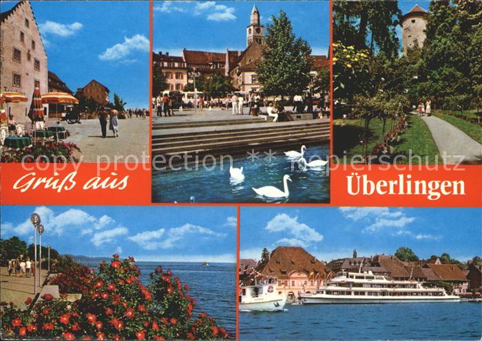 ueberlingen Bodensee Teilansichten Strassencafe Uferpromenade Turm Faehre