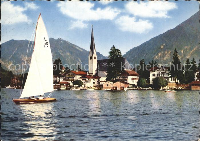 Rottach-Egern Ansicht vom Tegernsee aus Segeln Bodenscheid und Wallberg Bayerisc