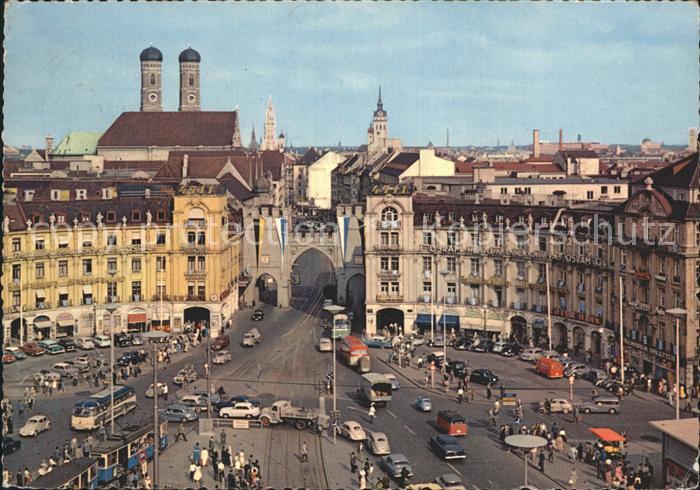 Muenchen Bayern Stachus mit Karlstor Tuerme der Frauenkirche