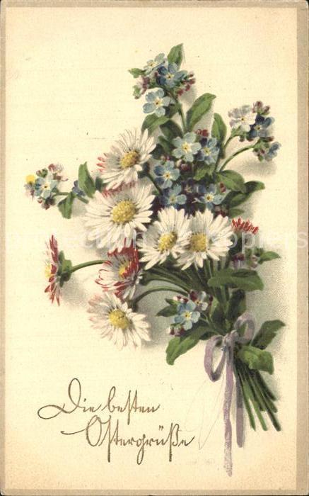 Ostern Easter Paques Gaensebluemchen Vergissmeinnicht Litho