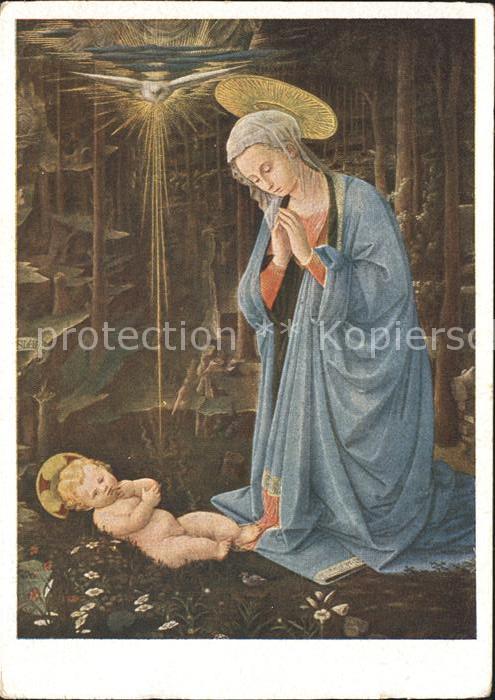 Religion Maria das Kind anbetend Kuenstlerkarte Filippo Lippi