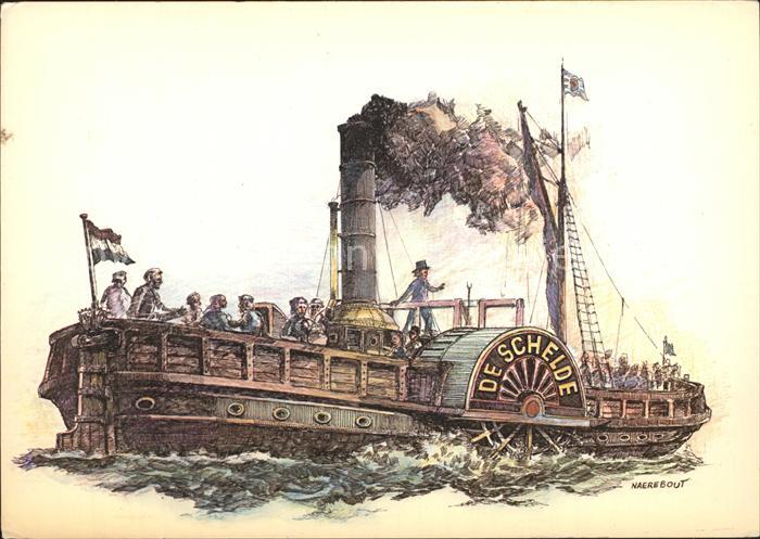 Dampfer Seitenrad De Schelde Kuenstlerkarte Frans Naerebout