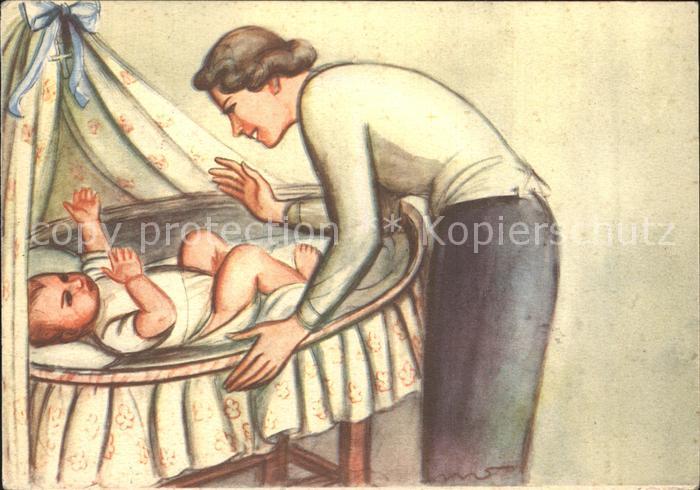 Kuenstlerkarte M. Sammartini Baby Babywiege Mutter