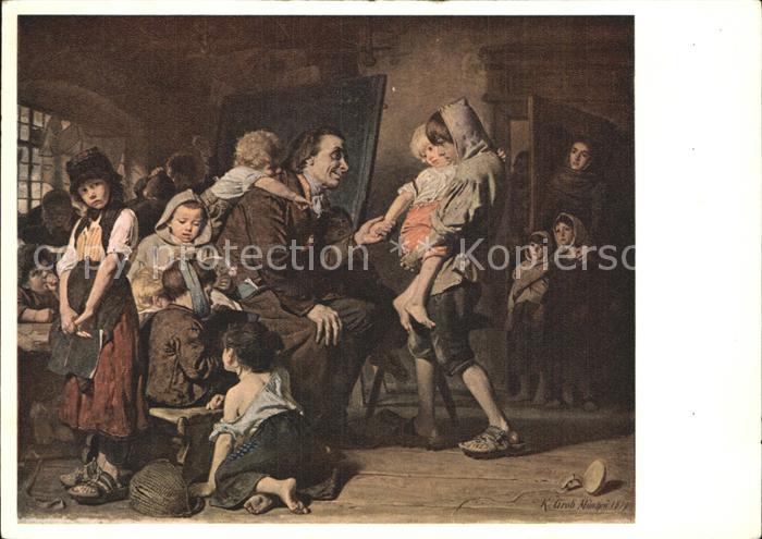 Pestalozzi Heinrich Stans Kuenstlerkarte K. Grob Pro-Infirmis Spendenkarte