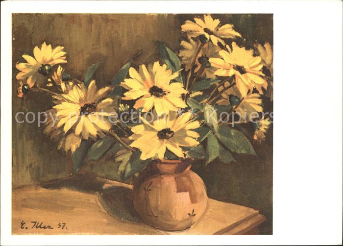 Kuenstlerkarte E. Iller Kleine Sonnenblumen Pro-Infirm