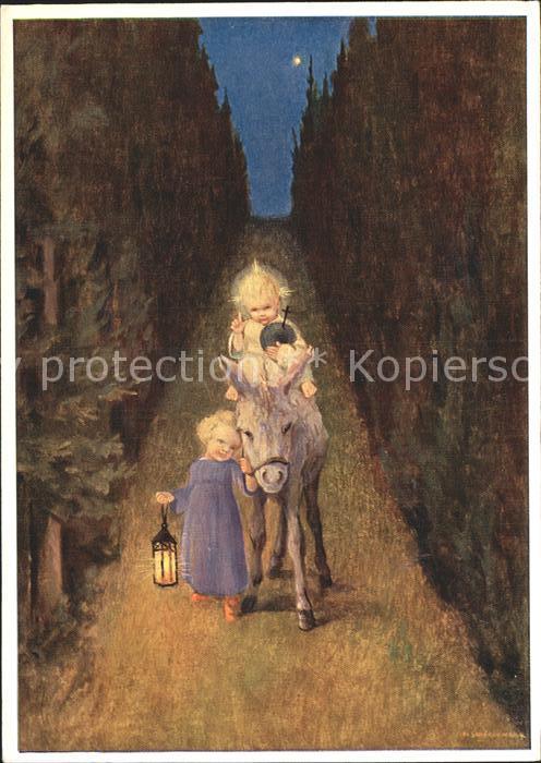 Kuenstlerkarte Schoenermark Esel Laterne Engel Weihnachten