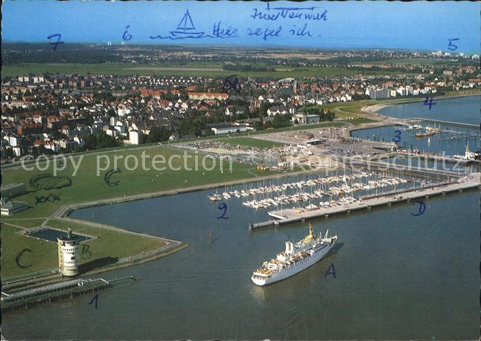 Cuxhaven Nordseebad Fliegeraufnahme Neue Seebaderbruecke Yachthafen Alte Liebe