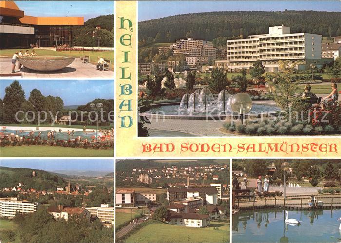 Bad Soden-Salmuenster Kurpark mit Brunnen Schwimmbad Teilansicht