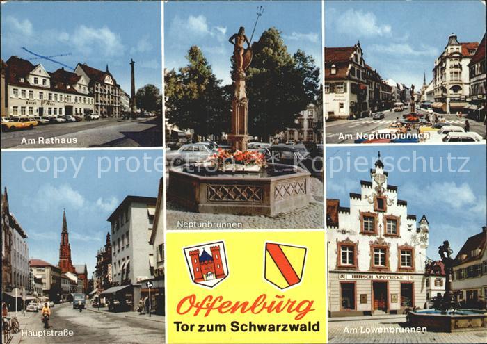 Offenburg Neptunbrunnen Rathaus Hauptstrasse Loewenbrunnen