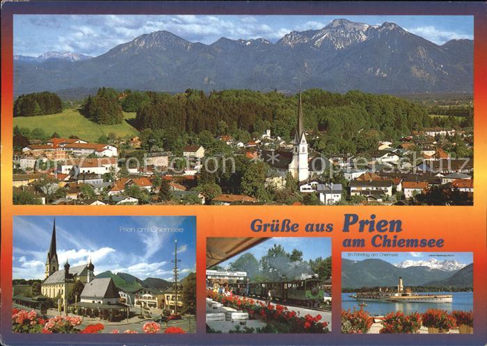 Prien Chiemsee Stadtblick Kirche Eisenbahn Fahrgastschiff