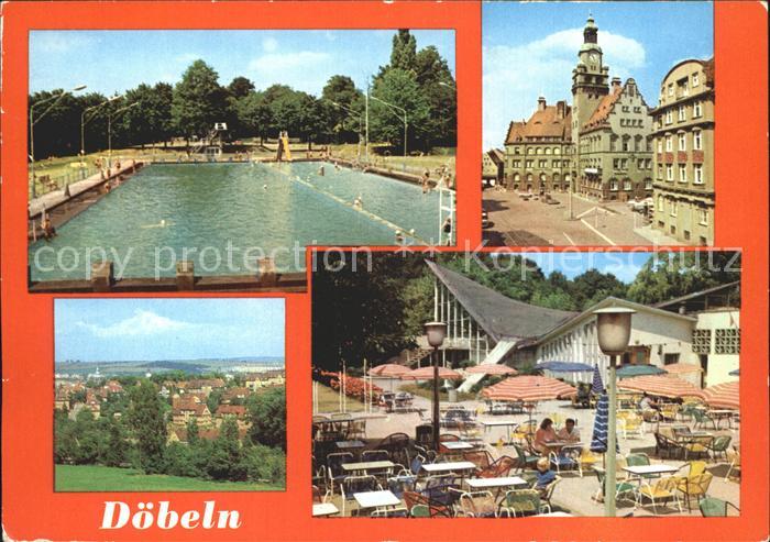 Doebeln Freibad Rathaus Teilansicht HO Parkrestaurant Buergergarten
