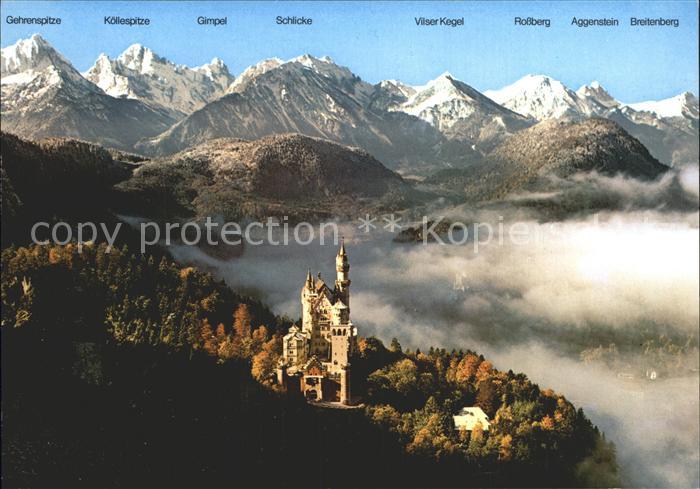 Hohenschwangau Schloss Neuschwanstein mit Tiroler und Allgaeuer Alpen