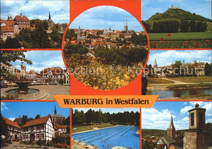 Warburg Westfalen Teilansicht Stadtblick Schloss Brunnen Kirche Schwimmbad Denkm