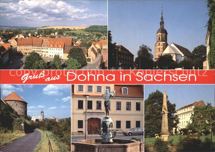 Dohna Sachsen Teilansicht Kirche Roter Turm Marktbrunnen Postsaeule