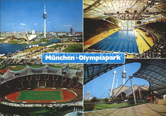 Muenchen Bayern Olympiagelaende Stadion Schwimmhalle Zeltdach Olympiaturm