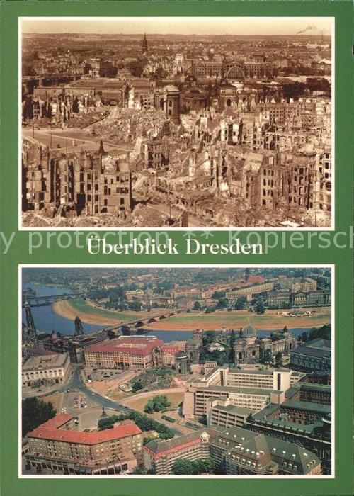 DRESDEN Elbe 1949 und heute Blick vom Rathausturm mit Neumarkt und Frauenkirche
