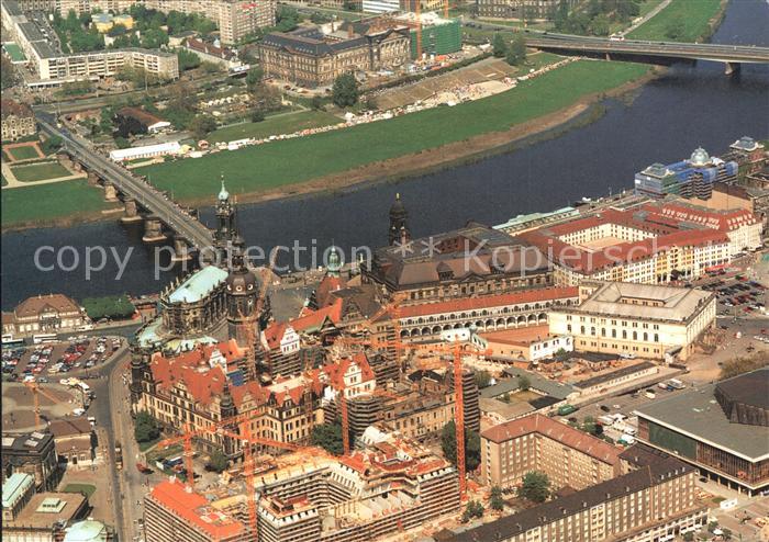 DRESDEN Elbe Fliegeraufnahme Augustusbruecke Hofkirche Schloss Stallhof