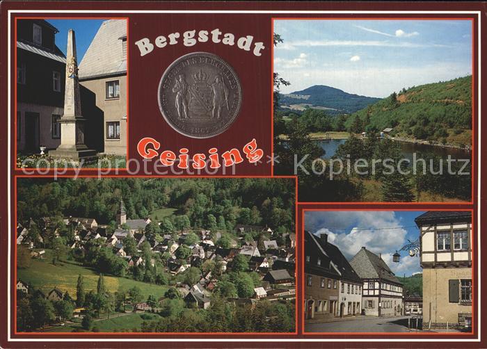 Geising Erzgebirge Postmeilensaeule Freibad mit Geisingberg Ortszentrum Rathaus