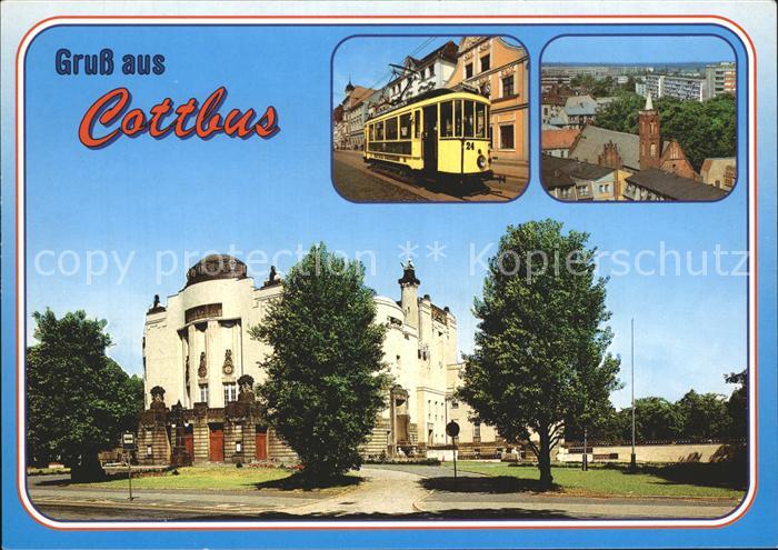 Cottbus Staatstheater Histor Strassenbahn Wendisches Viertel mit Klosterkirche