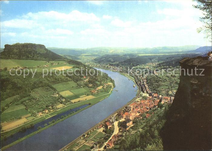 Koenigstein Saechsische Schweiz Blick von der Festung auf Elbe und Lilienstein