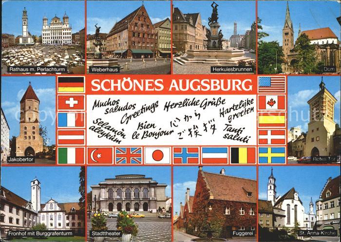 Augsburg Rathaus Perlachturm Weberhaus Herkulesbrunnen Dom Jakobertor Rotes Tor