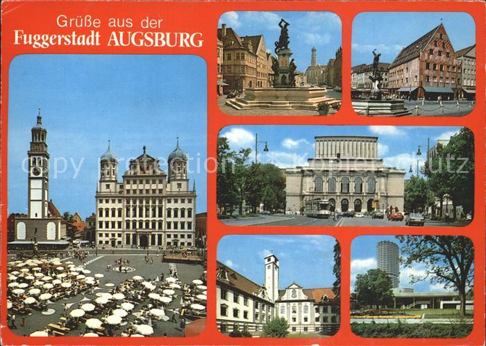 Augsburg Rathaus Perlachturm Brunnen Theater Hochhaus