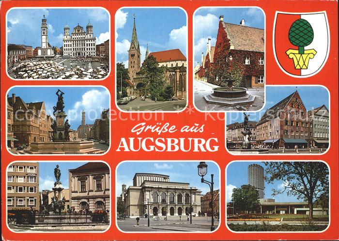 Augsburg Perlachturm Rathaus Kirche Brunnen Weberhaus Theater Hochhaus