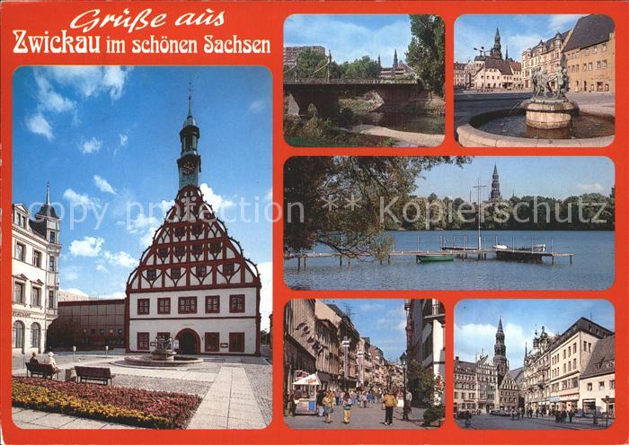 Zwickau Sachsen Gewandhaus Muldebruecke Hauptmarkt Brunnen See Fussgaengerzone