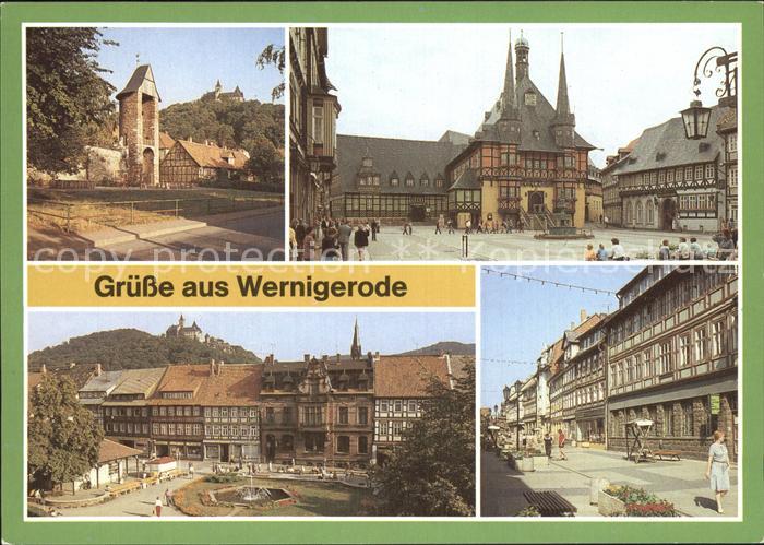 Wernigerode Harz Stadtmauer Rathaus Nicolaiplatz Fussgaengerzone Breite Strasse