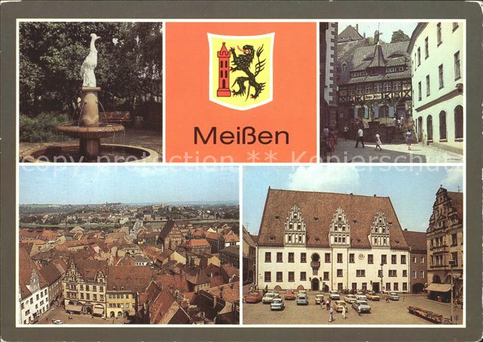 Meissen Elbe Sachsen Kaendlerbrunnen Historische Gaststaette Markt Rathaus Blick