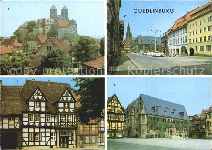 Quedlinburg Harz Blick vom Muenzenberg Schloss Markt Klopstockhaus Fachwerkhaus