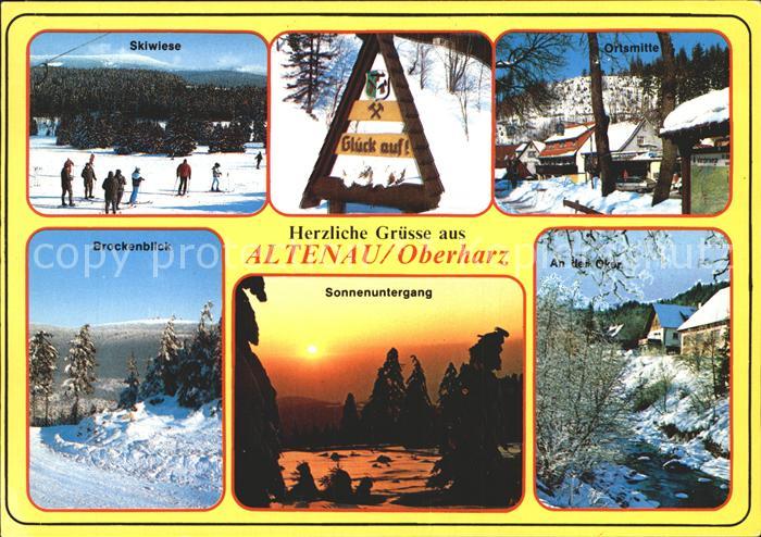 Altenau Harz Skiwiese Ortsmitte Brockenblick Sonnenuntergang Partie an der Oker