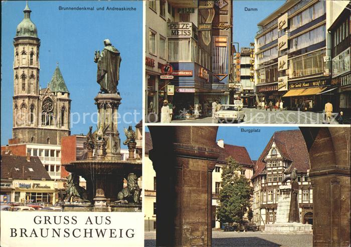 BRAUNSCHWEIG CITY Brunnendenkmal Andreaskirche Damm Burgplatz Burgloewe
