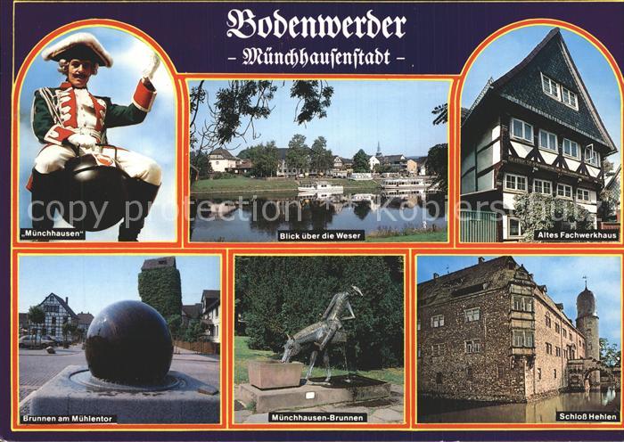 Bodenwerder Muenchhausenstadt Weser Fachwerkhaus Schloss Hehlen Brunnen Muehlent