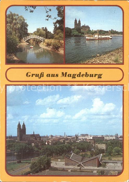 MAGDEBURG CITY Bruecke Kulturpark Rotehorn Dampfer Dom
