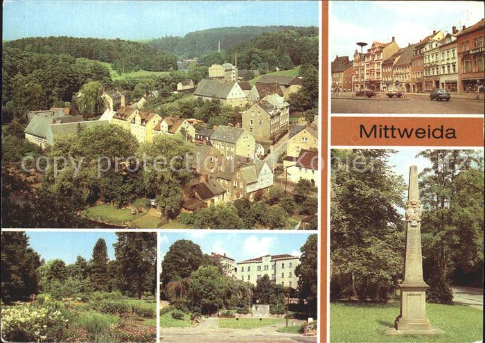 Mittweida Markt Anlagen Schwanenteich Ingenieurhochschule Postmeilensaeule OT Ne