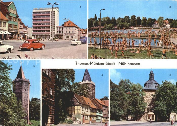 Muehlhausen Thueringen Wilhelm Pieck Platz Schwanenteichbad Rabenturm Frauentor